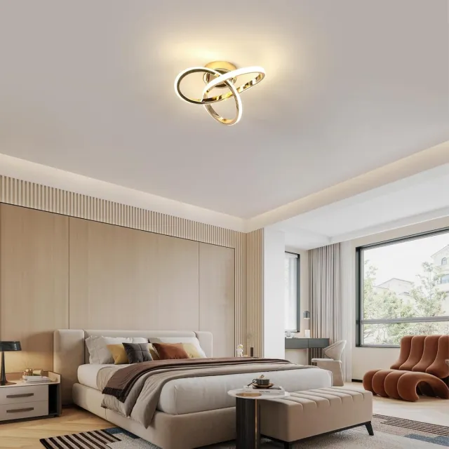 Haobosic Gouden LED-plafondlamp, moderne plafondlamp voor woonkamer 22W, neutraal licht 4500K, creatieve bloemvormige verlichtingsarmatuur, voor slaapkamergang