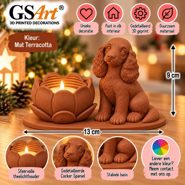 GSArt Theelichthouder Lotus Hond Cocker Spaniel – Inclusief LED Theelichtje - Mat Terracotta