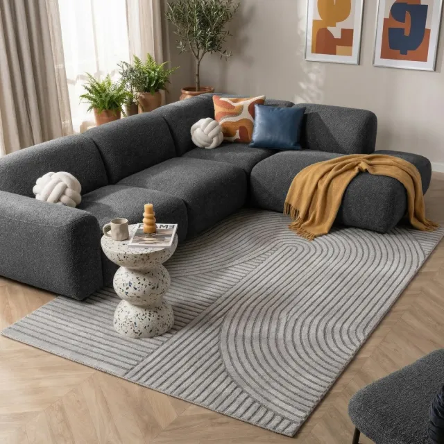 flycarpets Eliora Vloerkleed Modern Japandi - Grijs - Laagpolig Tapijt Woonkamer - 240x340 cm