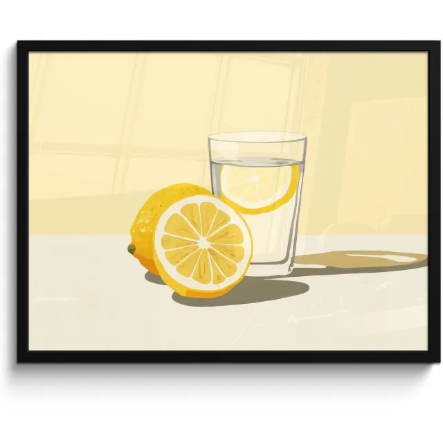 FrameYourWall Poster in lijst - Fotolijst 70x50 cm - Posters - Glas - Citroenschijfjes - Geel - Posterlijst zwart - Decoratie - Wanddecoratie woonkamer - Muurdecoratie slaapkamer Citroenschijfjes - Glas