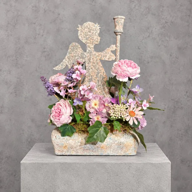 Seta Fiori Grafstuk Kunstbloemen Lila 40 cm – Engel in Stilte – Seta Fiori lila, lavendel blauw, zacht roze