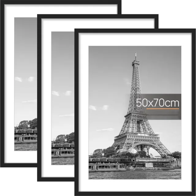 PromoHome Set van 3 A4-fotolijsten, zwarte A4-fotolijsten, 21 x 29,7 cm, frame wandophanging, landschaps- of portretoriëntatie