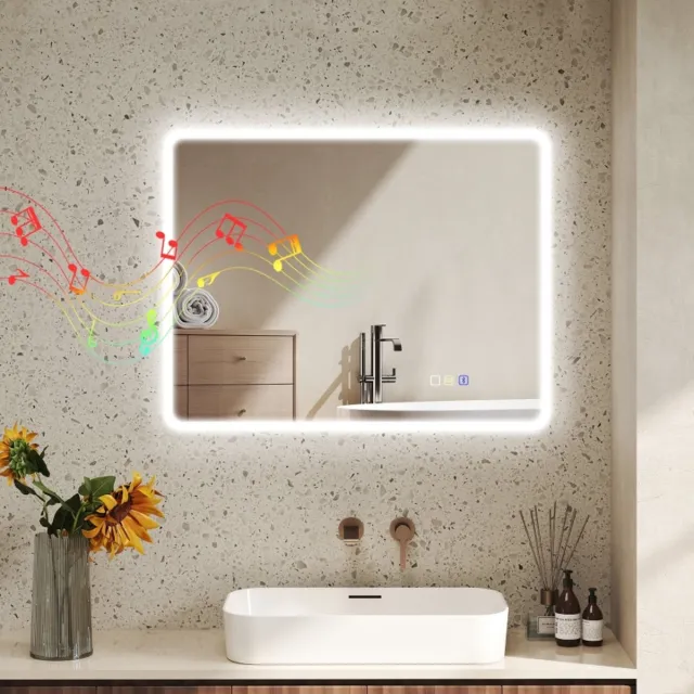 MODFU Badkamerspiegel - Ledverlichting En Bluetooth - Anti-Condens - Modern - Gehard Glas - Zilver