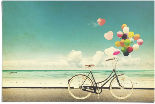 Reinders Poster Fiets en Ballonnen - 61 x 91,5 - Papier - REINDERS blauw