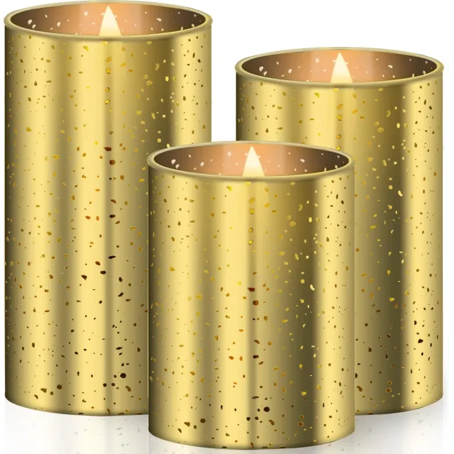 Kesser LED Kaarsen Set van 3 Oplaadbaar met Afstandsbediening - Waxinelichtjes / Vlamloze Kaarsen met Bewegende Vlam en Timer, Warm Wit Licht - Goud