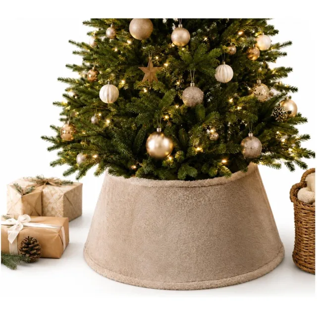 Decoris Kerstboomrok lichtbruin - nepbont polyester - D55 x H23 cm - voor kerstboom 180-210 cm Beige