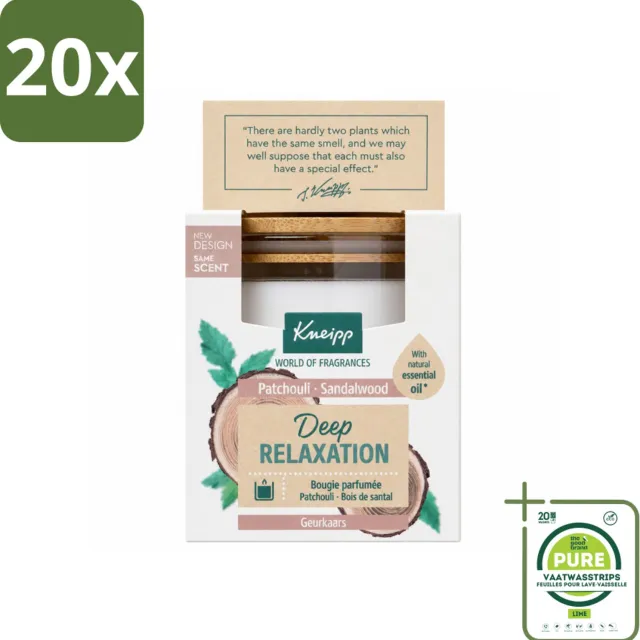 Kneipp 20 x Kneipp - Geurkaars - Deep Relaxation - Sandelhout & Patchouli - 20 branduren - Grootverpakking - Vaatwasstrips - Geurkaars - Ontspanning - Sandelhout - Patchouli - Wellness Wit