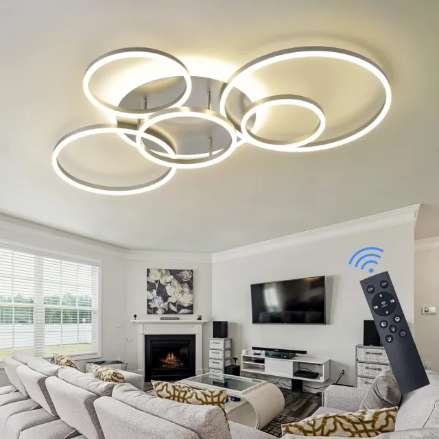 softlite ® Led Plafondlamp - Dimbaar met Afstandsbediening - 5 Ringen - 80 Watt - Design - Wit - Plafonniere - Modern - LED Lamp - Woonkamer - Kamer - Eetkamer - Eettafel - Keuken - Slaapkamer - Cafe - Restaurant - Horeca