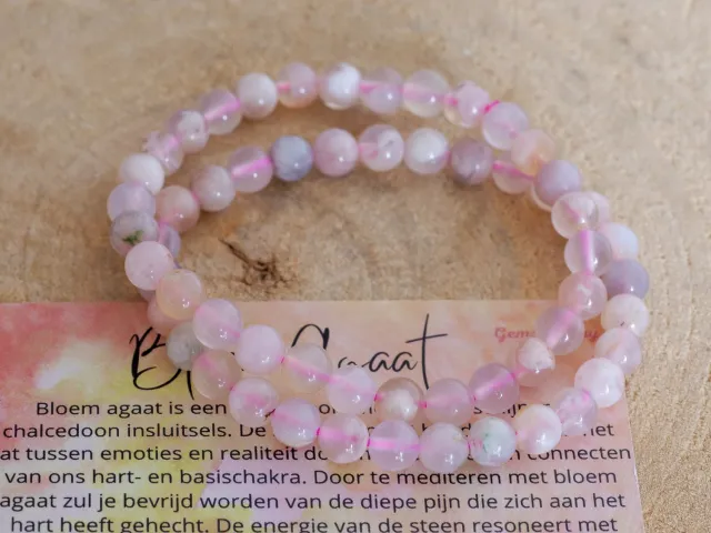 GemsByShy Bloem Agaat Armband 6mm, edelstenen - Perfect cadeau voor mannen en vrouwen - Inclusief uitleg - Spiritueel - Flower Agate - Diepe pijn - Trauma - Onvoorwaardelijke liefde roze