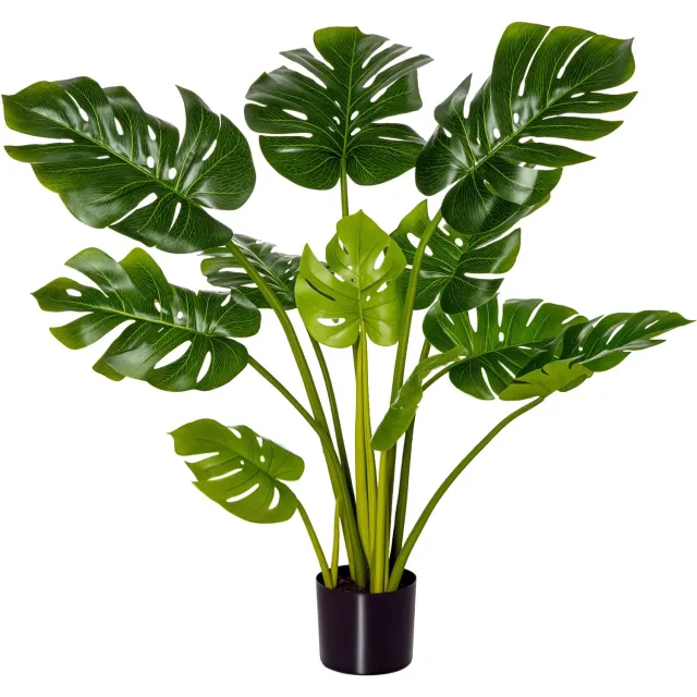 Homona Kunstplant Monstera - Met 11 bladeren en pot - 110 cm hoog - Groen