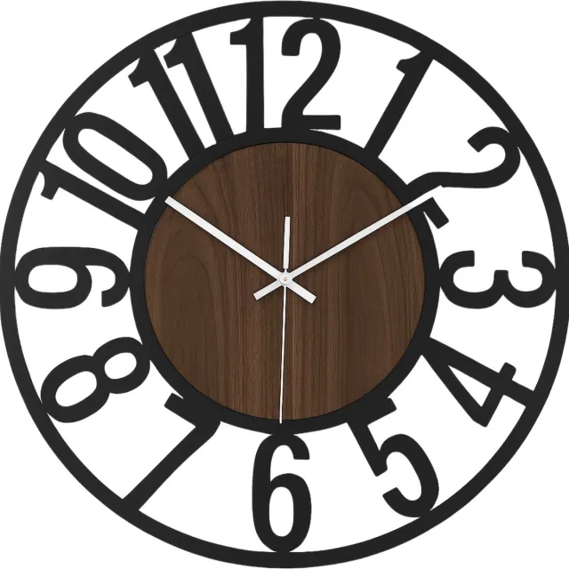 TYME Wandklok Industrieel - Groot 60cm Klok Modern - Analoog - Uurwerk - Groot - Muurklok XXL Industrieel - Quartz - Zwart Metaal met Hout