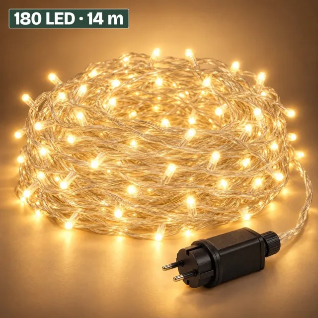 Levano Kerstverlichting voor Binnen en Buiten - 180 LED 13,5 m - Lichtsnoer Buiten - Buitenverlichting - LED Verlichting - Kerstlampjes - Kerstboomverlichting - Lichtslinger - Lichtjes - Lichtketting - Warm Wit - Timer - Sfeerverlichting - IP44