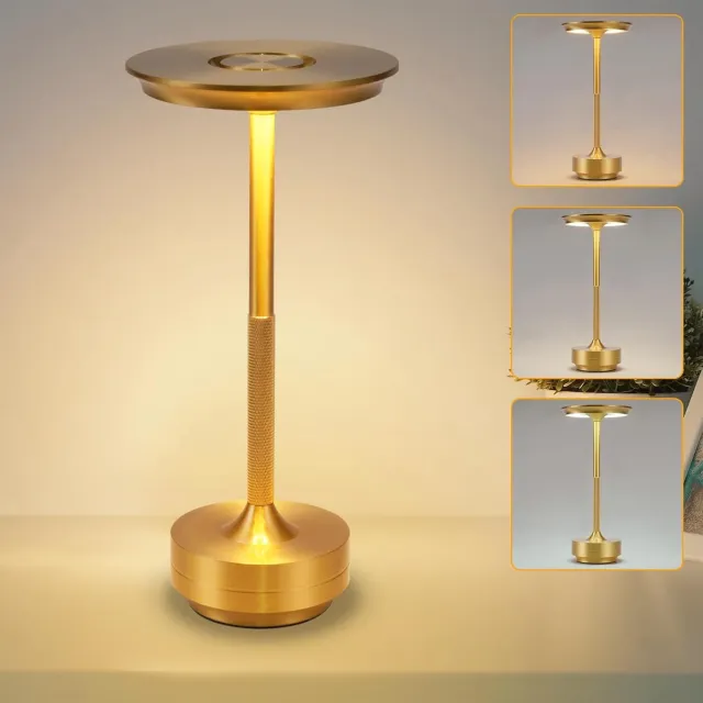 YAGXIG Draadloze LED-bureaulamp - Nachtlampje - Bureaulamp voor de slaapkamer - Oplaadbaar - Dimbaar - 5000mAh - Nachtlampje - Bureaulamp - Bureaulamp voor woonkamer en slaapkamer - 3 kleuren - Goud goudkleurig