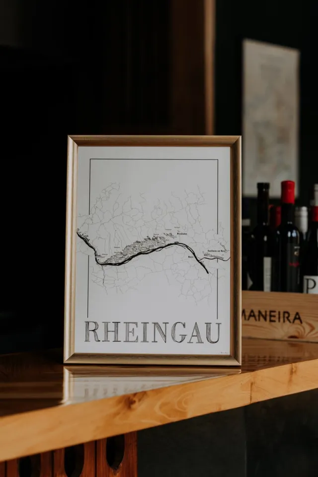 Brushery Wijnkaart poster - Rheingau - Duitsland - wijnstreek - zwart wit zwartwit