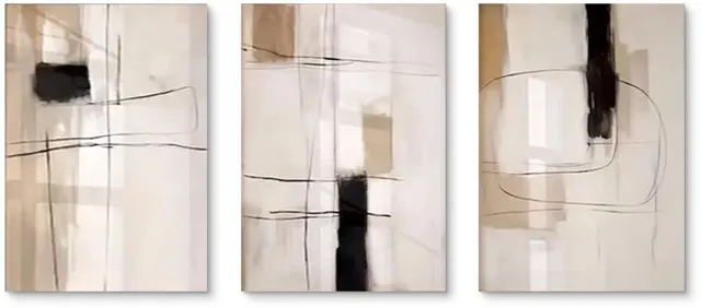 Unyqoos Set van drie moderne abstracte kunstposters voor stijlvolle wanddecoratie beige