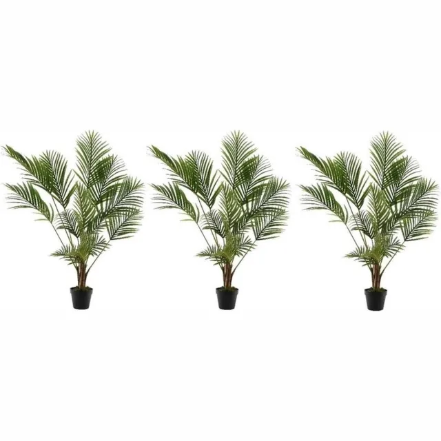 Bellatio Flowers & Plants 3x Groene Areca/goudpalm kunstplant 125 cm in zwarte plastic pot - Kamerplant kunstplanten/nepplanten