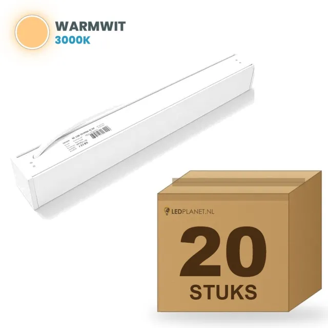 Tsong LED Lichtbalk Hangend 150 cm - 20 stuks - 5.760lm 48W - Warmwit 3000K - Wit - Koppelbaar - Incl. ophangset 1 m - 230V