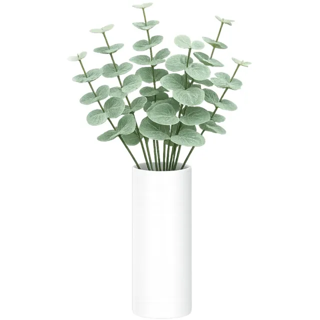 Bellatio Design Kunstplant takken Eucalyptus Cinera - 6x - 38 cm - 3 takken - kunst bladgroen - decoratief - zijdebloemen