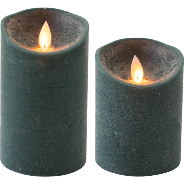 Anna's Collection LED kaarsen/stompkaarsen - set 2x - antiek/donker groen - H10 en H12,5 cm - bewegende vlam Donkergroen