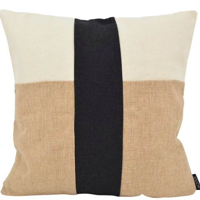 NOVÉE Block Jute Kussenhoes | 45x45 cm | Katoen zwart/beige
