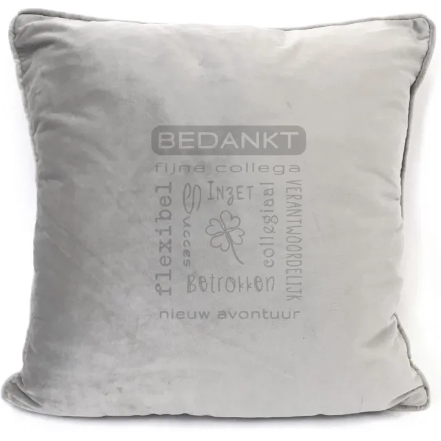 SandD-art Grijs sierkussen Velours - 45x45cm - Met Tekst: Bedankt Fijne Collega. Cadeau-afscheid Collega-pensioen.
