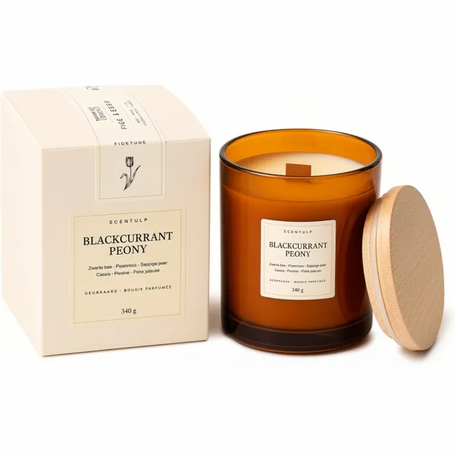 Scentulp Geurkaars Blackcurrant Peony - Sojawas voor een sfeervolle geur - Handgemaakt in Nederland Bruin