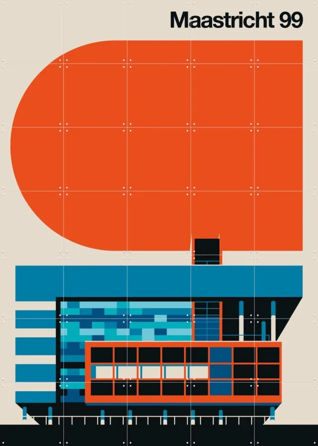 IXXI Maastricht 99, Bo Lundberg - 100 x 140 cm - Grote wanddecoratie en posters - Geometrische Kunst, Illustraties, Kleurrijk, Grafisch Ontwerp Blauw / Rood / Oranje