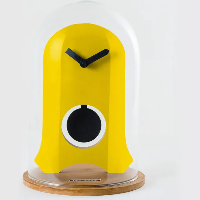 Kloq Koepelklok met Pendule - Bureau Klok - Batterijen Inbegrepen - Quartz Beweging - Niet-Tikkend Batterij Aangedreven - Signaal Geel en Diep Zwart - 21 cm x 21 cm x 31,5 cm Geel & Zwart