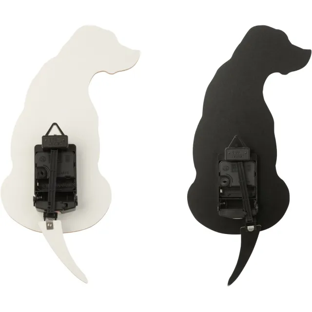 J-Line klok Hond - hout - wit/zwart - 2 stuks Wit - Zwart