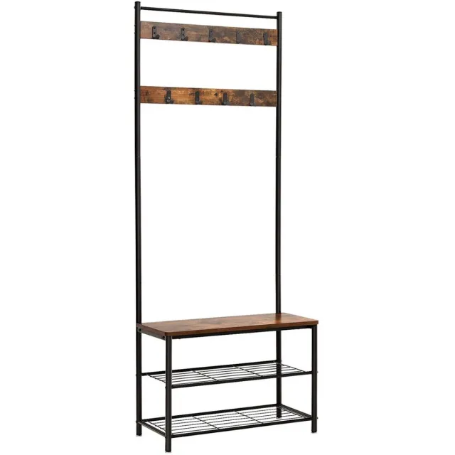 BEGRYF Industriële Kapstok met Schoenenrek - Halmeubel met Zitbank - 70x32x175 cm - Vintage Bruin & Zwart