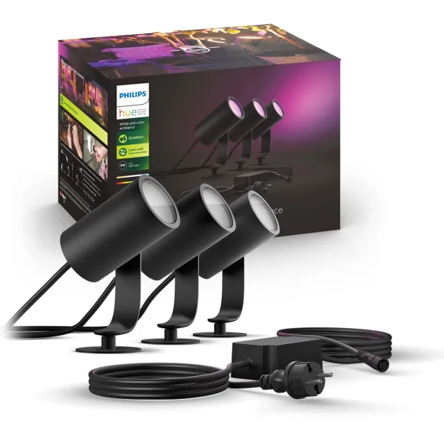 Philips Hue Lily tuinspot - wit en gekleurd licht - 3-spots - zwart - LowVolt - basis