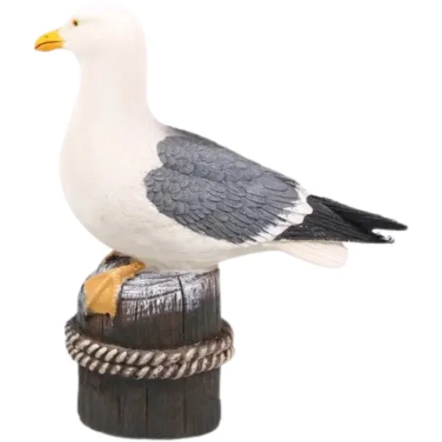 Farmwood Animals FFarmwood Meeuw op 1 paal - vogel tuin beeldje - binnen/buiten - 18x8x20 cm - dieren tuinbeelden - vogels Multi