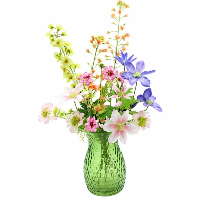 Bloemenjunkie Kunstbloemen - Boeket - Zijden Bloemen Boeket - Veldboeket - Nepbloemen - 60cm hoog - 6 Stelen - Clematis - Cosmea - Lente - Voorjaar Roze