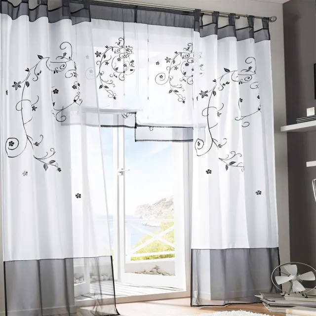 Unyqoos Transparante gordijnen met bloemenpatroon voor woonkamer en slaapkamer grijs wit