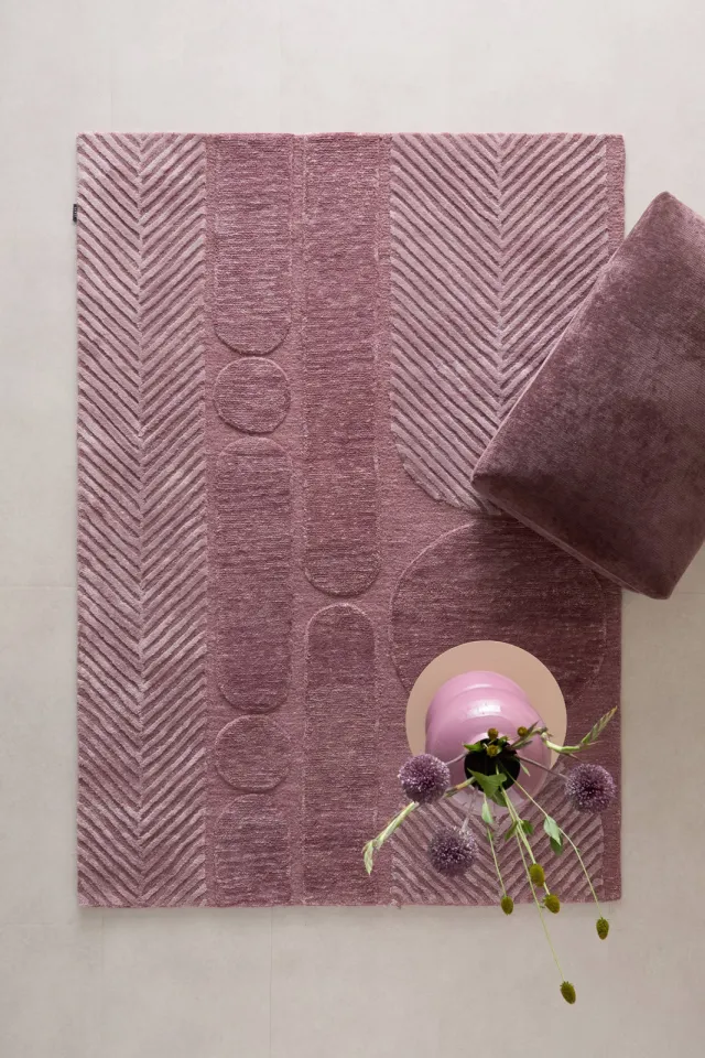 Studio LIVIT Adeline hoogpolig wollen vloerkleed roze donkerrood/roze