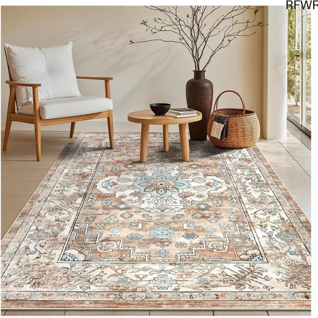 RFWR Vloerkleed 90 x 150 cm - Zacht Kortpolig Vintage Tapijt voor Woonkamer, Slaapkamer en Keuken