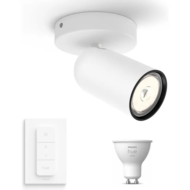 Philips Hue Pongee Opbouwspot (Wit) - Warmwit Licht - Incl. Hue Dimmer Switch - Wandspot of Plafondspot met 1 Lichtpunt - GU10 - Hue White