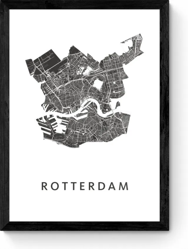 Kunst in Kaart Rotterdam - Ingelijste Stadskaart Poster Wit
