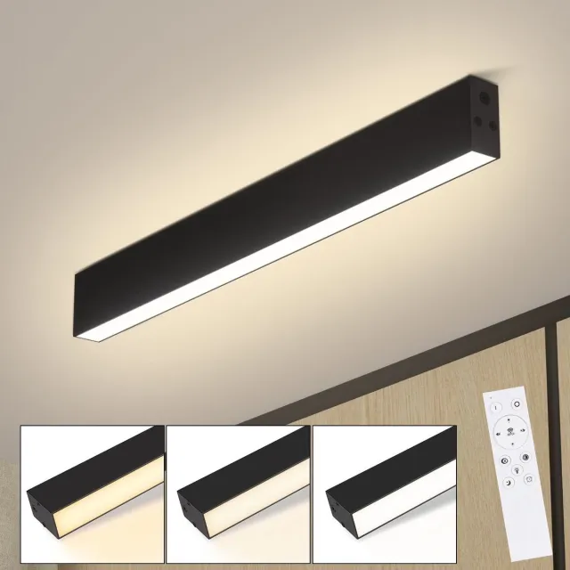 NETTLIFE Plafondlamp - 53CM - Zwart - Lange Bureaulamp - Dimbaar - LED Plafondverlichting - met Afstandsbediening - 17W moderne Lamp - voor Slaapkamer | Keuken | Woonkamer