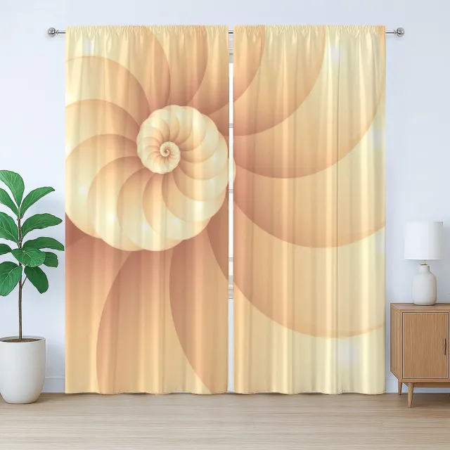 ABAKUHAUS Schnecke Rustieke gordijnen, Abstract Spiraal Helix Zee, Slaapkamergordijn met plooiband, lussen en haken, 2 stuks 140 cm B x 175 cm L, Camel Crème en Perzik