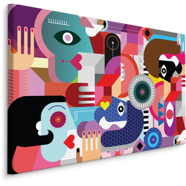 karo-art Schilderij - Kleurrijke Gezichten, Abstract, Premium Print Multikleur