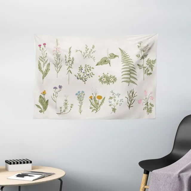 ABAKUHAUS Kleurrijk Wandtapijt, Vintage Kruiden en Bloemen, Woonkamer Slaapkamer Wanddoek Zijdezacht Satijn Wandtapijt, 150 x 100 cm, Bleke Eierschaal Multicolor Bleke Eierschaal Meerkleurig