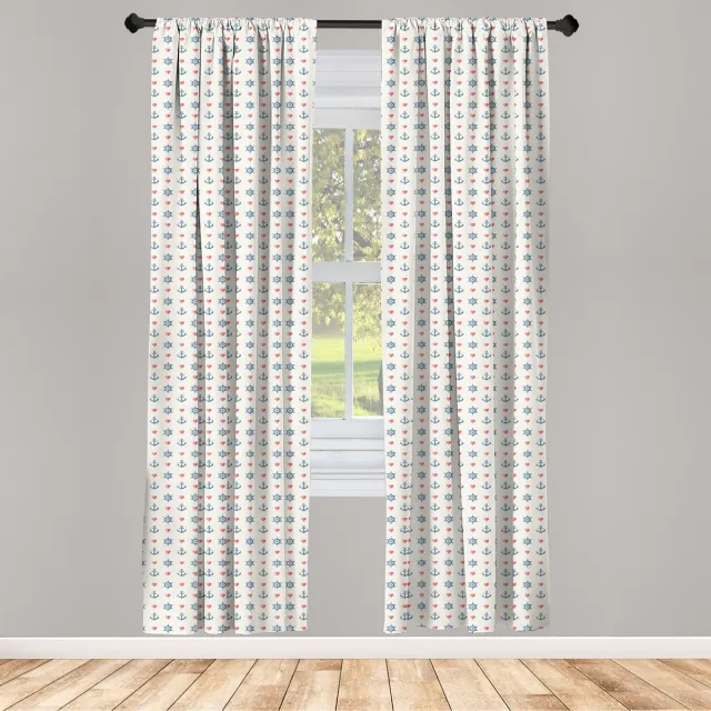 ABAKUHAUS Anker gordijnen – 2-delige set 75x245 cm – Wit-Blauw-Rood