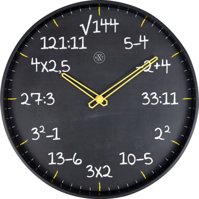 NeXtime Reken wandkllok - 30cm -Stille klok- Rekenformule design - nXt by NeXtime - "Maths" zwart
