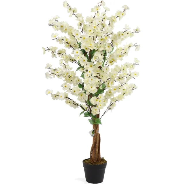 Kunstpalm Kunst Kersenbloesem Boompje Wit – 120 cm – Volle Bloesemboom – In Pot – Binnenplant