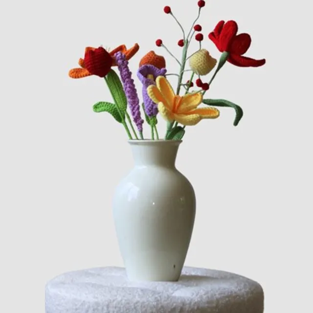 Woolbloom Gehaakt Bloemenboeket Betty – Kunstbloemen van Wol – Decoratief Cadeau – Inclusief Wenskaart – Voor Oma- 9 bloemen