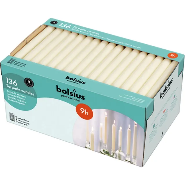 Bolsius Torpedokaarsen - Ivoor - 136 Stuks - 9 Branduren