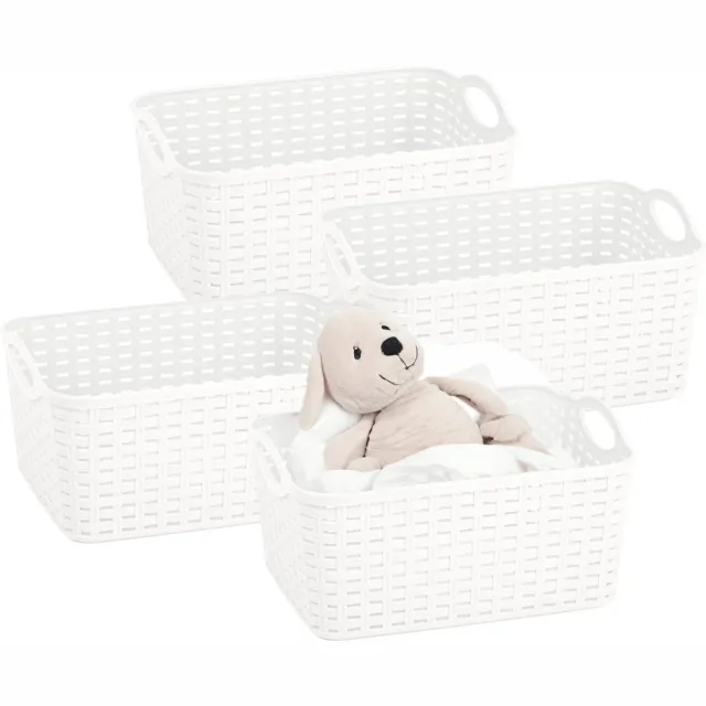 PLASTICFORTE opbergmandje/kastmandje - 4x - 12 liter - wit - kunststof - 33 x 24 x 21 cm - nestbaar