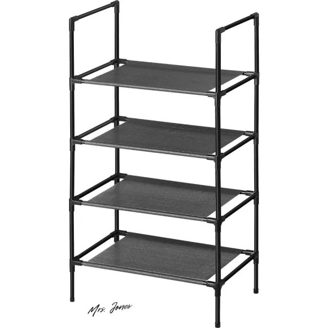 Mrs. Jones Schoenenrek 4 niveaus schoenenrek schoenenopberger smal 28 x 45 x 80 cm metalen frame planken van vliesstof voor hal slaapkamer zwart LSR004B02 met planken van vliesstof . multi-color