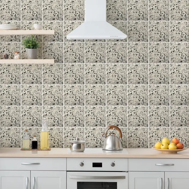 Ambiance Sticker Zelfklevende tegelmuurstickers voor keuken en badkamer - 60 Diana Terrazzo tegelstickers - 60 stickers 10x10cm Multi color